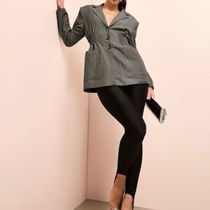 NWT ASOS LUXE ruched waist tailored blazer in gray stripe, size 12